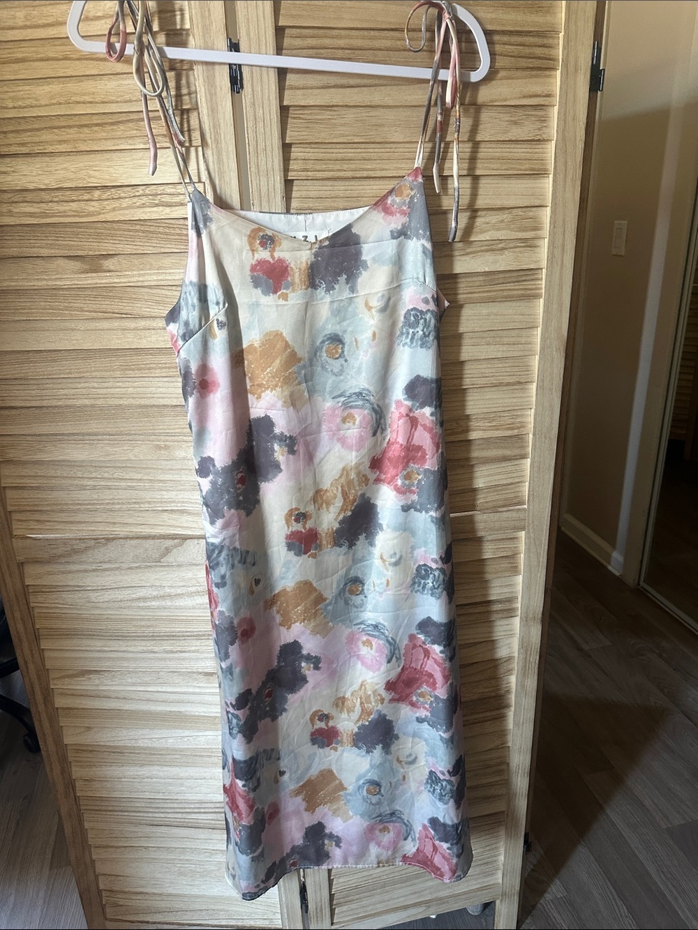 Floral Watercolor Slip Midi Dress in Pink and Gray